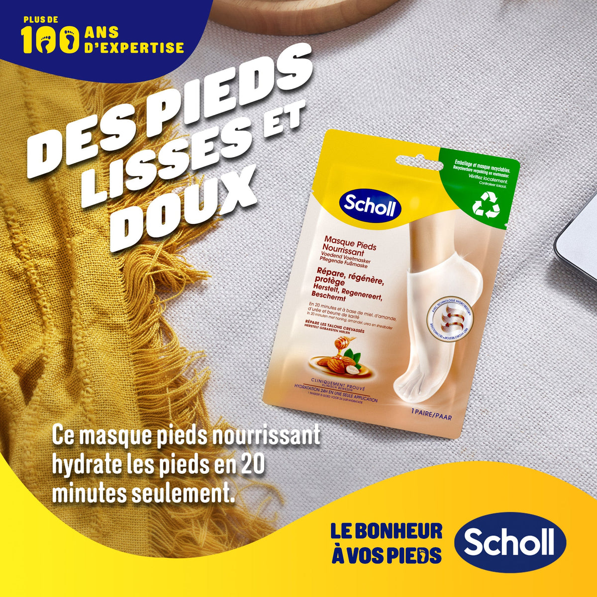 Maschera nutriente e idratante per piedi al miele e mandorla per pelle secca Scholl