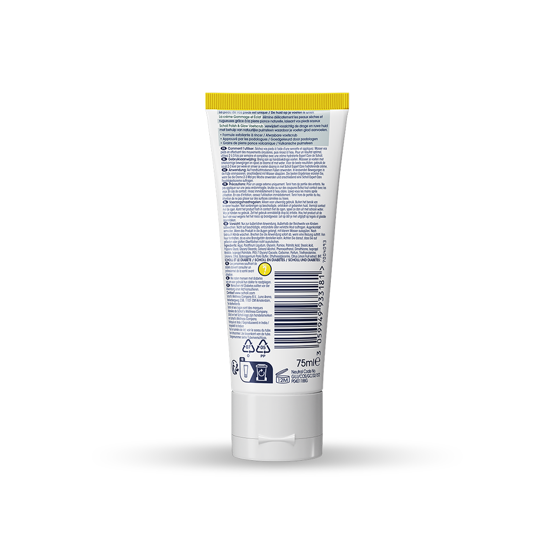 Scholl Crème Pieds Gommage et Éclat pour peaux rugueuses, 75ml