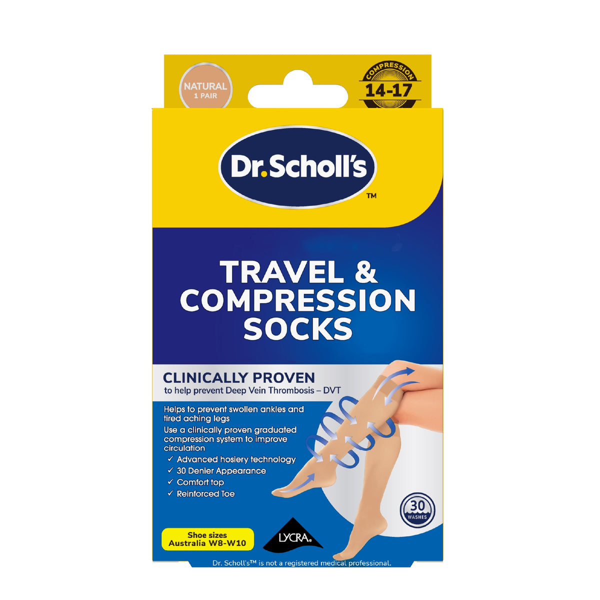 Dr. Scholl's™ rejse- og kompressionsstrømper, natur - AUS W8-W10