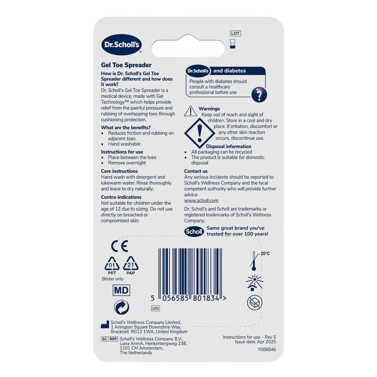 Żelowe separatory palców Dr. Scholl's z amortyzującą ochroną