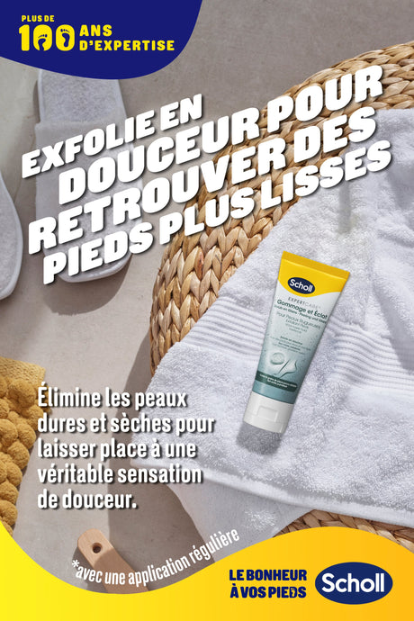 Scholl Crème Pieds Gommage et Éclat pour peaux rugueuses, 75ml