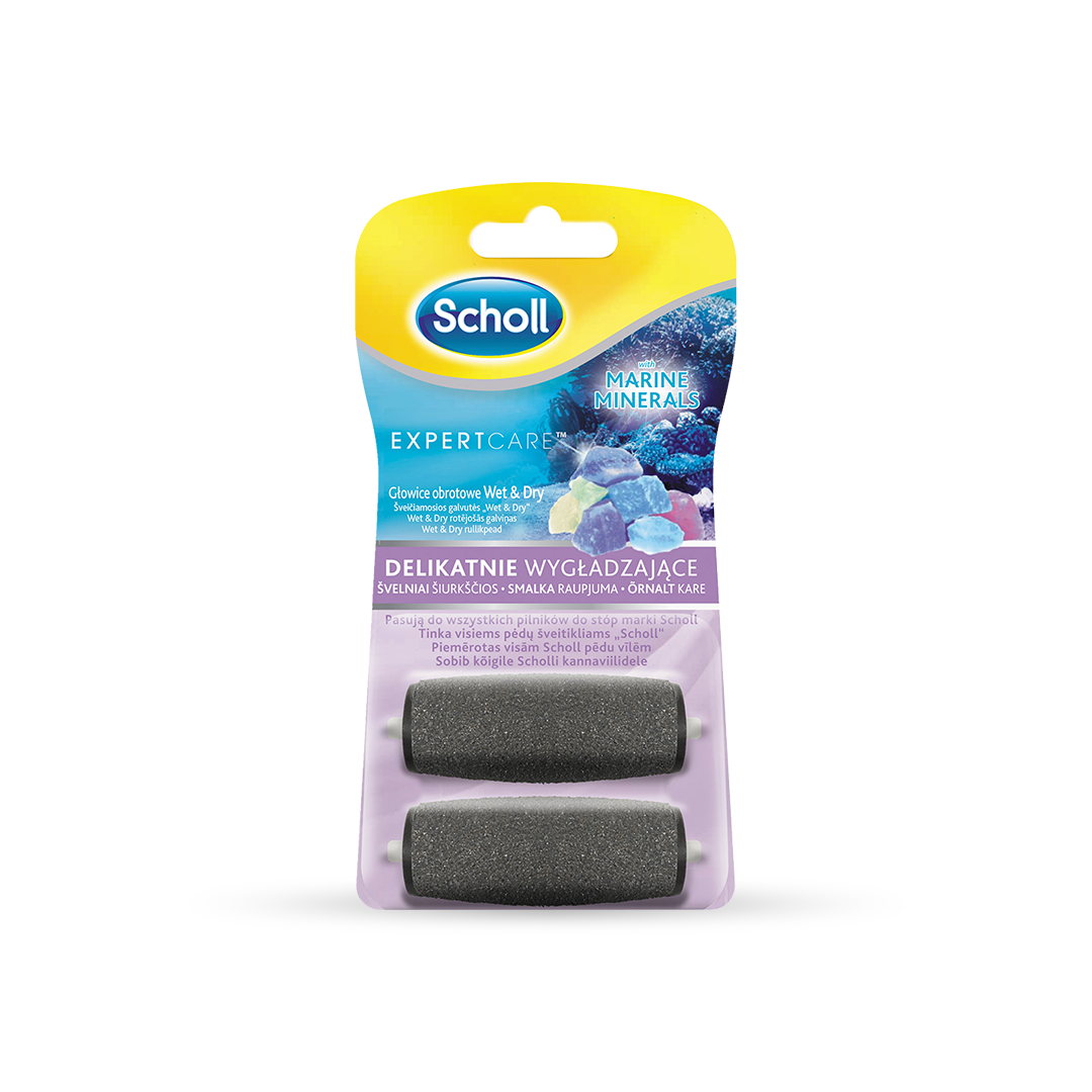Scholl ExpertCare™ cabeças rotativas Wet&Dry de suavização delicada com minerais marinhos, 2 unidades